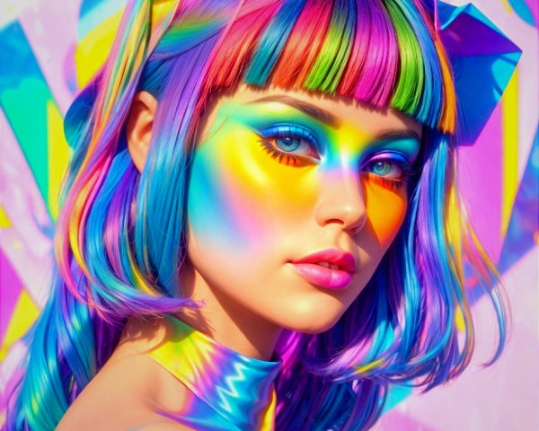 Portrait of a person with vibrant multicolored hair