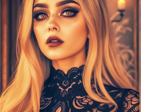 Portrait of a Woman with Blonde Hair and Lace Top