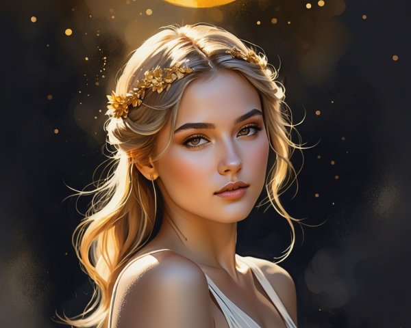 Portrait of a Young Woman with Golden Flowers