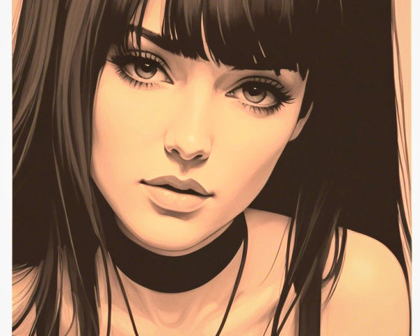 Portrait of a Young Woman with Pigtails and Choker
