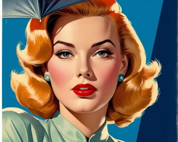 Glamorous Woman with Colorful Umbrella and Retro Style
