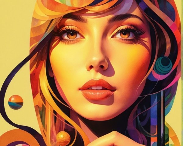 Vibrant Abstract Portrait of a Woman with Patterns