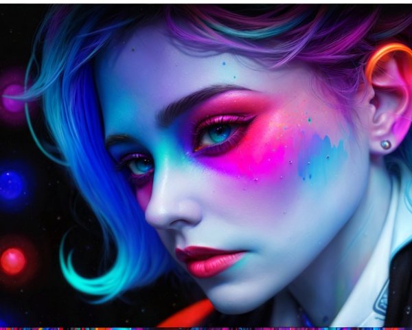 Portrait of a Young Woman with Colorful Hair and Makeup
