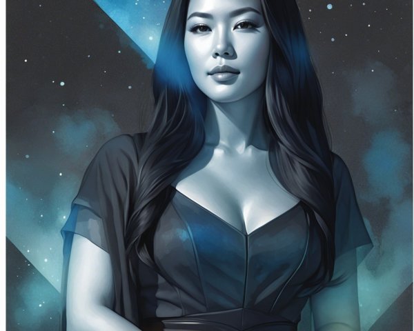 Portrait of a Woman in Celestial Blue Background