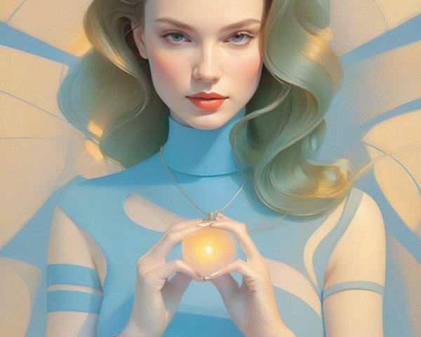 Ethereal figure with glowing orb and butterfly wings