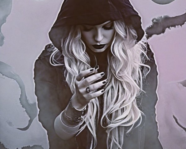 Mysterious Figure in Dark Hoodie with Blonde Hair