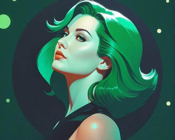 Stylized Illustration of a Confident Woman with Green Hair