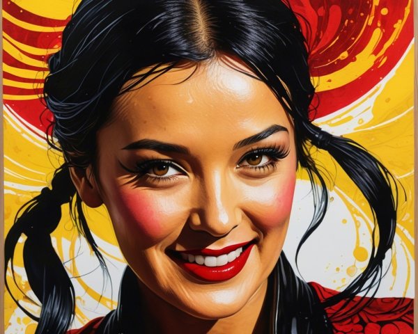 Vibrant Portrait of Young Woman with Pigtails