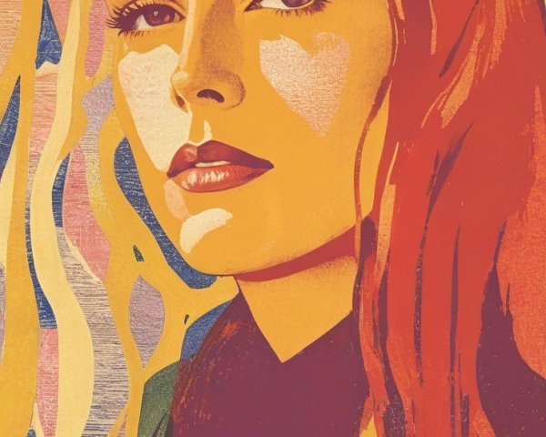 Vibrant Portrait of Woman with Red Hair and Patterns