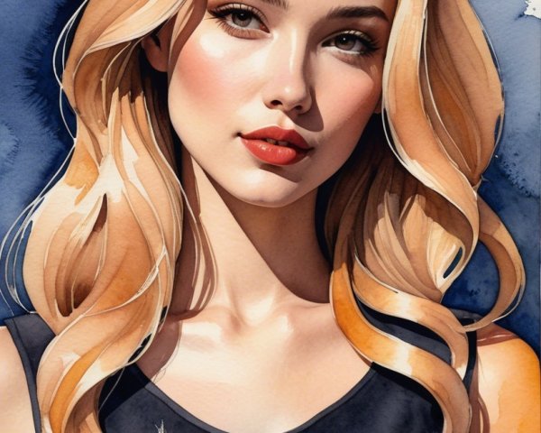 Portrait of a Young Woman with Vibrant Watercolor Background