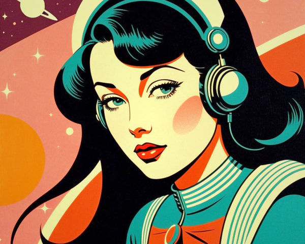 Anime Pop Art of Woman in Sci-Fi Retro Setting