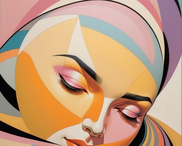 Stylized Female Face with Vibrant Colors and Curves