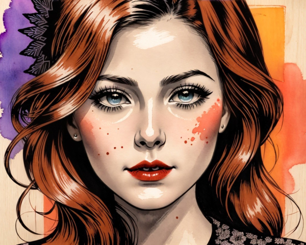 Portrait of a Young Woman with Auburn Hair and Freckles