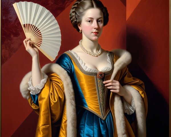 Elegant Woman in Historical Gown with Decorative Fan