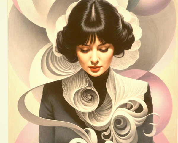 Portrait of a Woman in Black Suit with Abstract Background