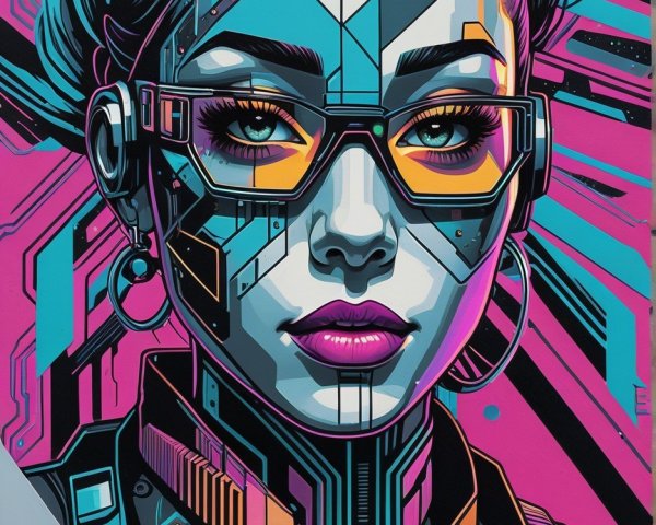 Futuristic Cyberpunk Female Figure with Geometric Patterns