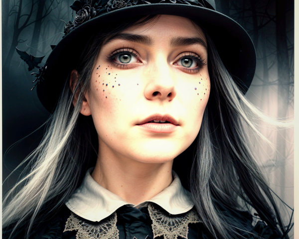 Portrait of a Young Woman in Vintage Gothic Attire