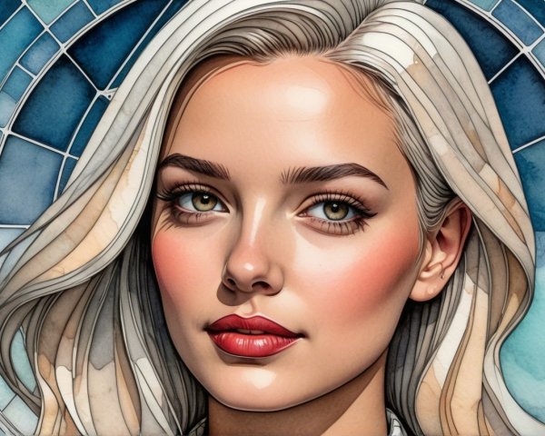 Portrait of a young woman with blonde hair and green eyes