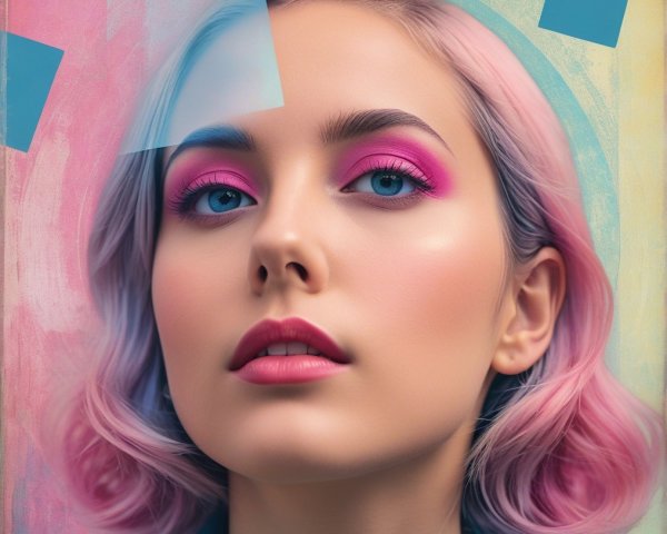 Close-Up Portrait of a Woman with Pink Bob Haircut