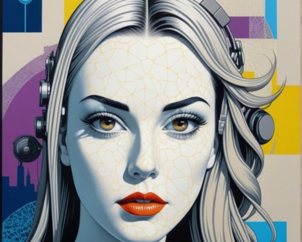 Stylized portrait of a woman with geometric background