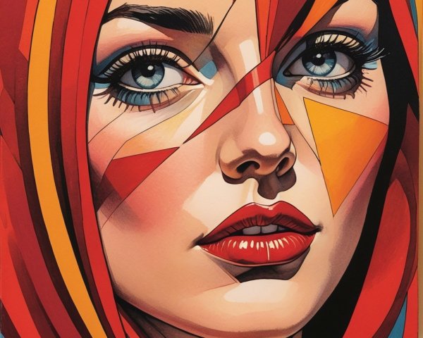 Stylized Portrait of a Woman with Geometric Patterns