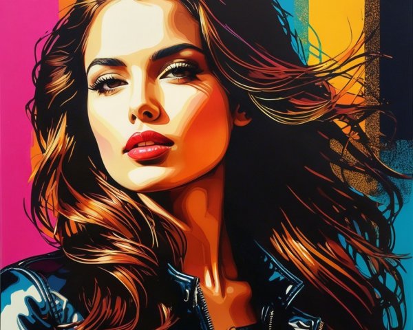 Vibrant Portrait of Confident Woman in Leather Jacket