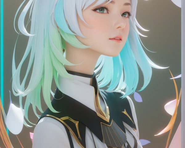 Stylized portrait of a girl with colorful hair and attire