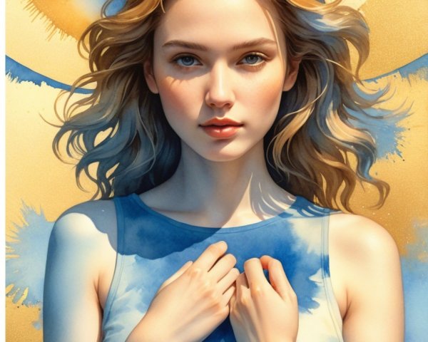 Young woman with blonde hair in vibrant blue background