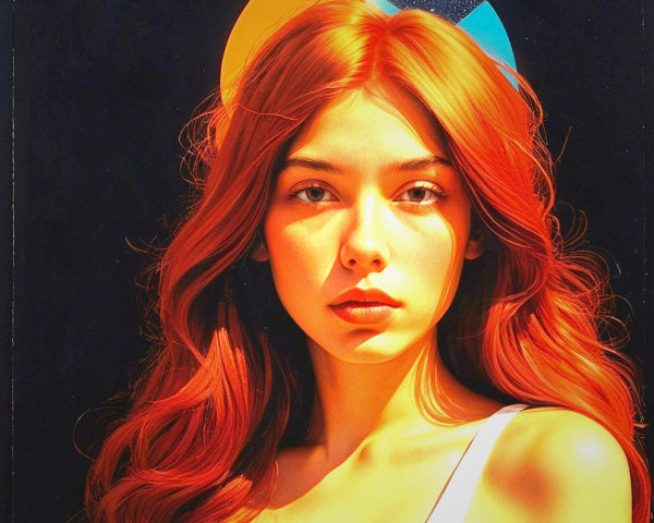 Young Woman with Red Hair and Geometric Background