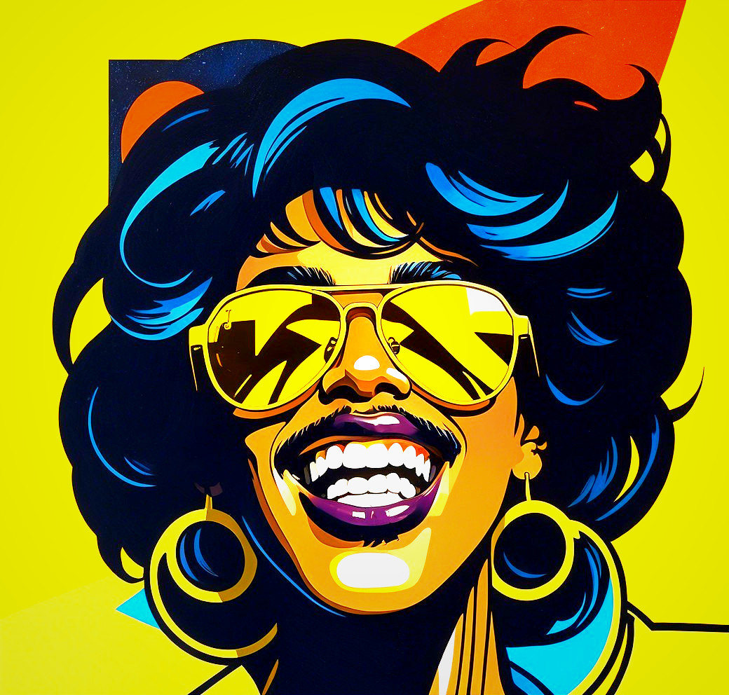 Vibrant Portrait with Curly Hair and Yellow Sunglasses