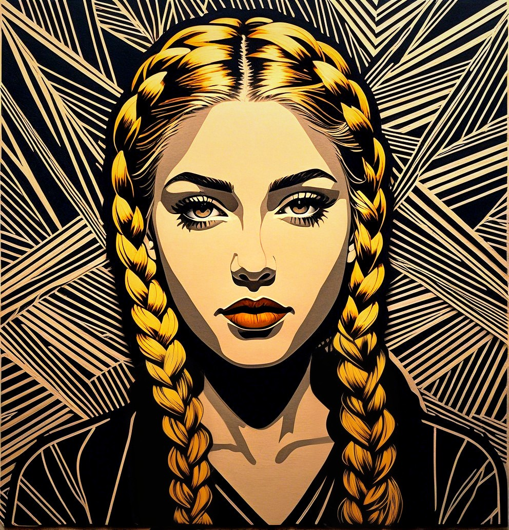Young Woman with Braided Hair and Geometric Background