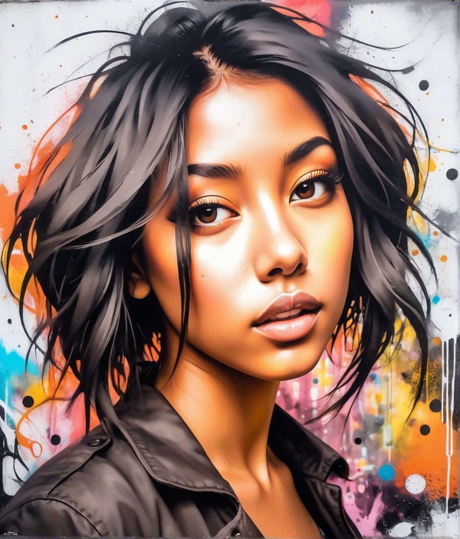 Portrait of a Young Woman with Colorful Graffiti Background