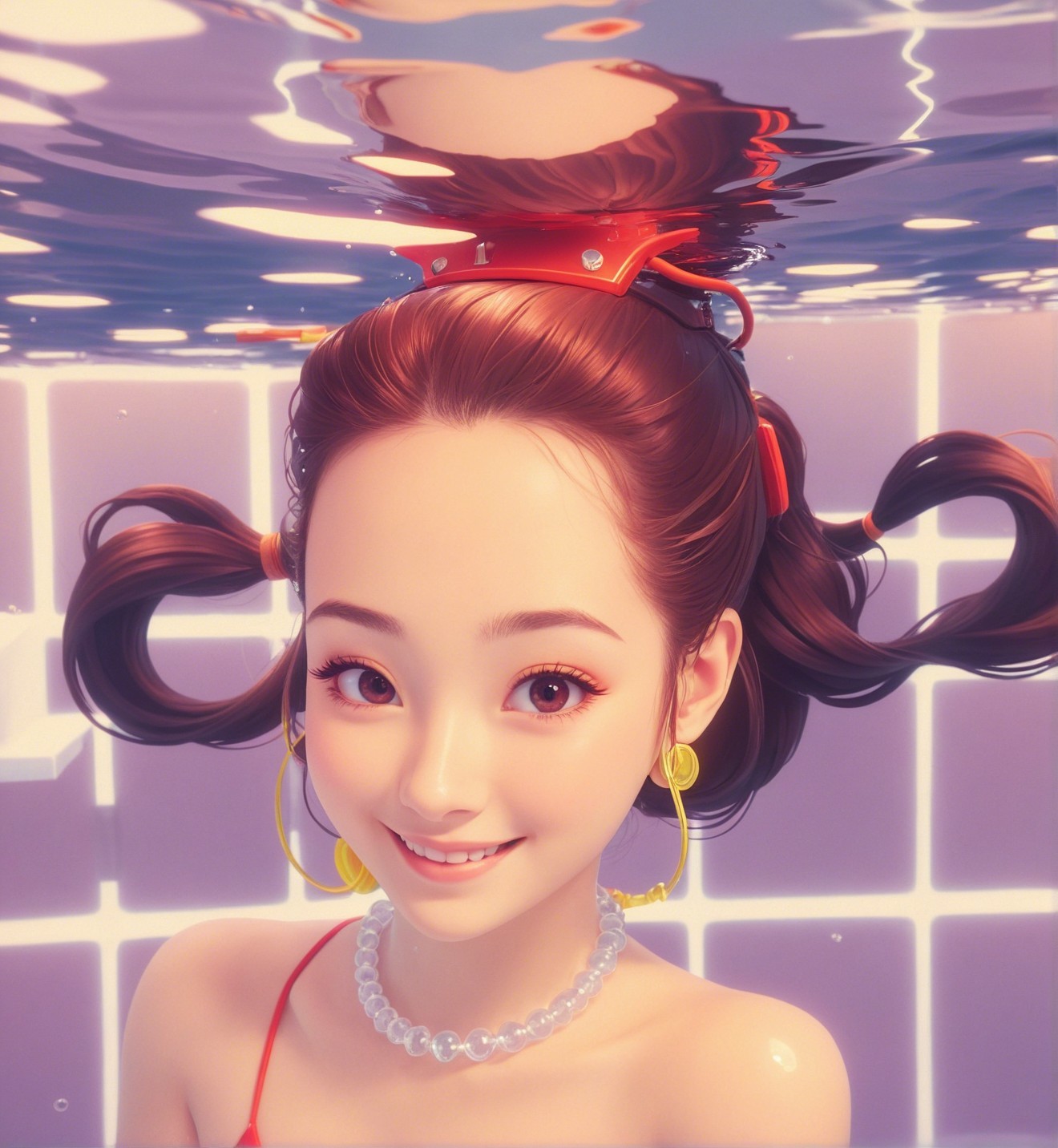 Close-up of a young Asian woman in a swimming pool