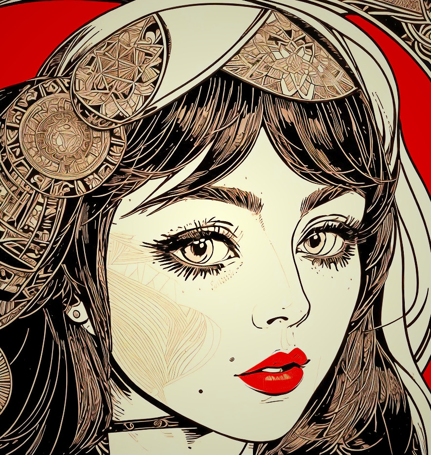 Portrait of a Young Woman with Cultural Motifs