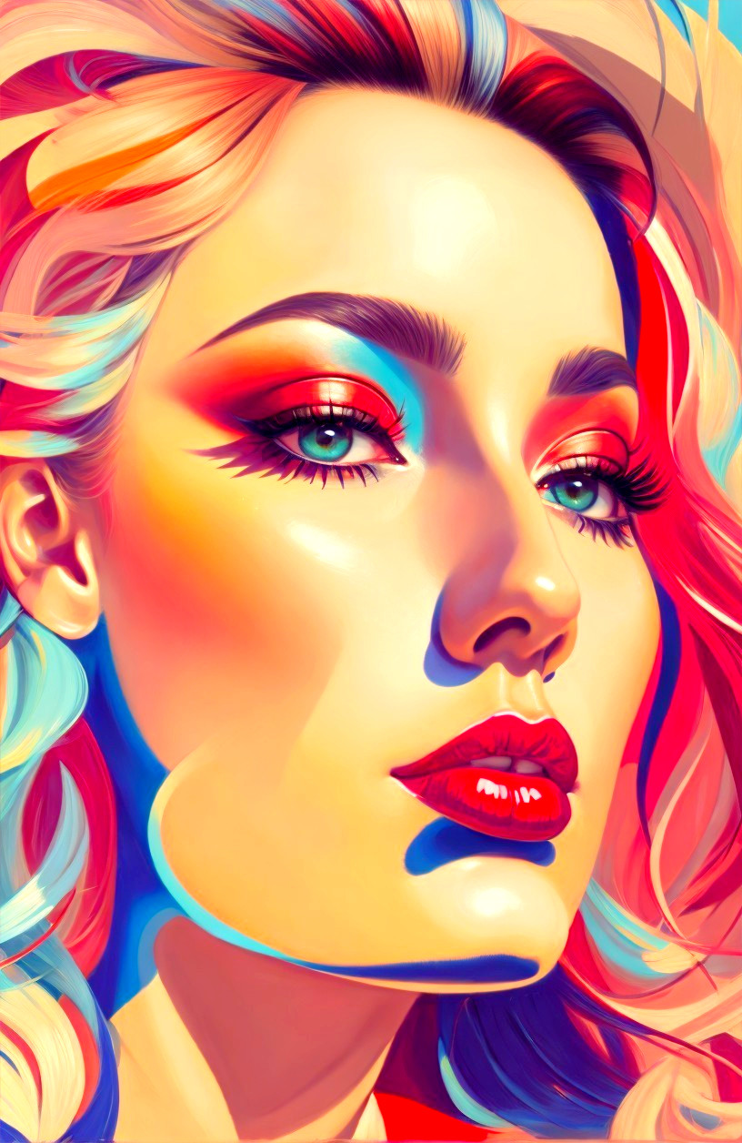 Vibrant Stylized Portrait of a Colorful Woman