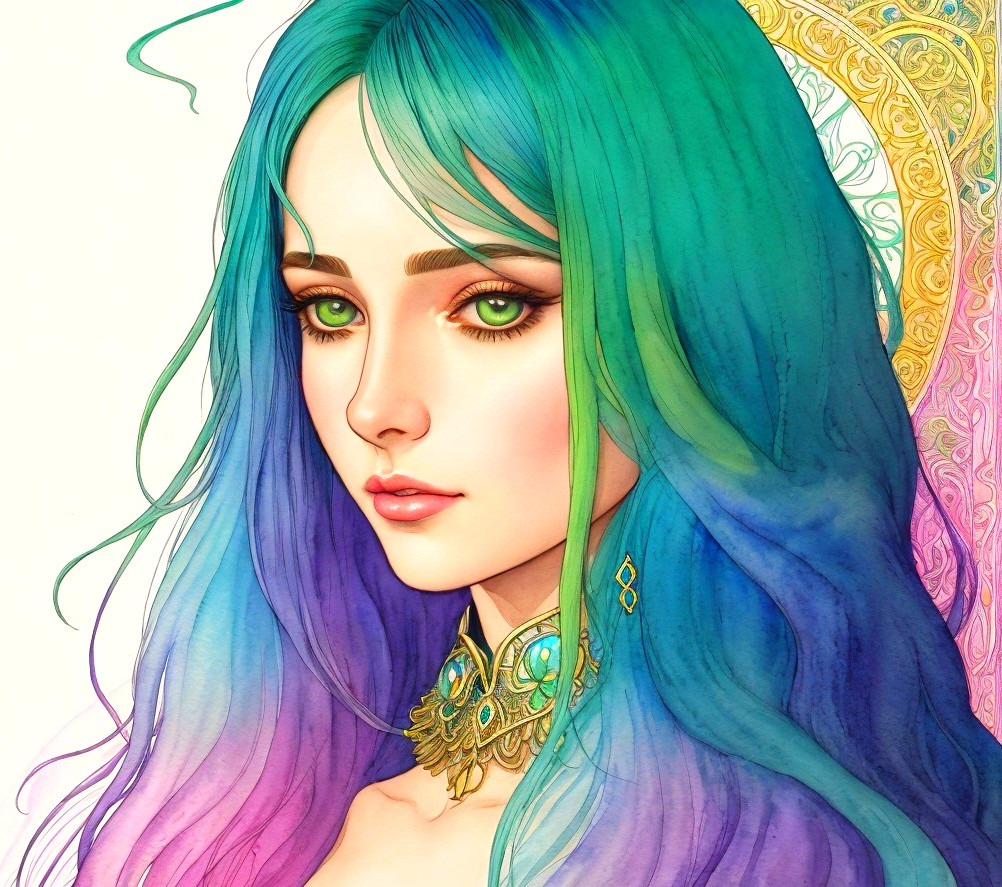 Portrait of a Young Woman with Multi-Colored Hair