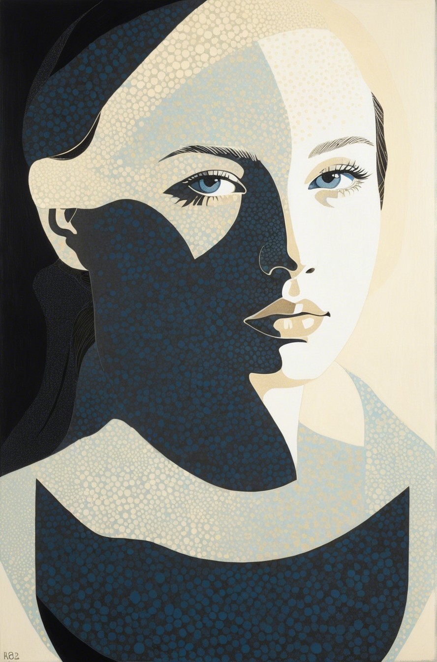 Stylized Portrait of a Young Woman's Face in Shadows