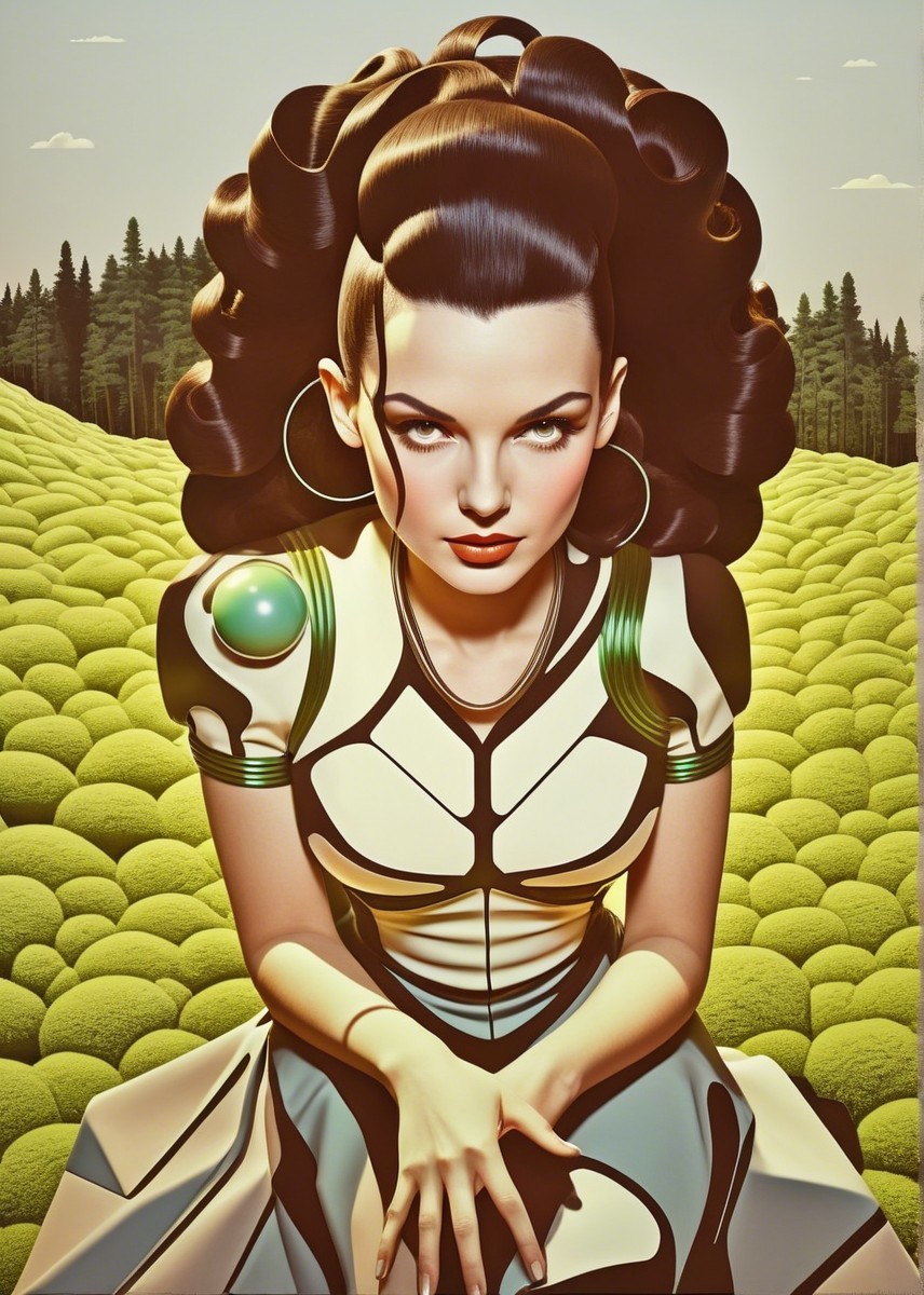 Stylized Female Figure in Futuristic Outfit and Landscape