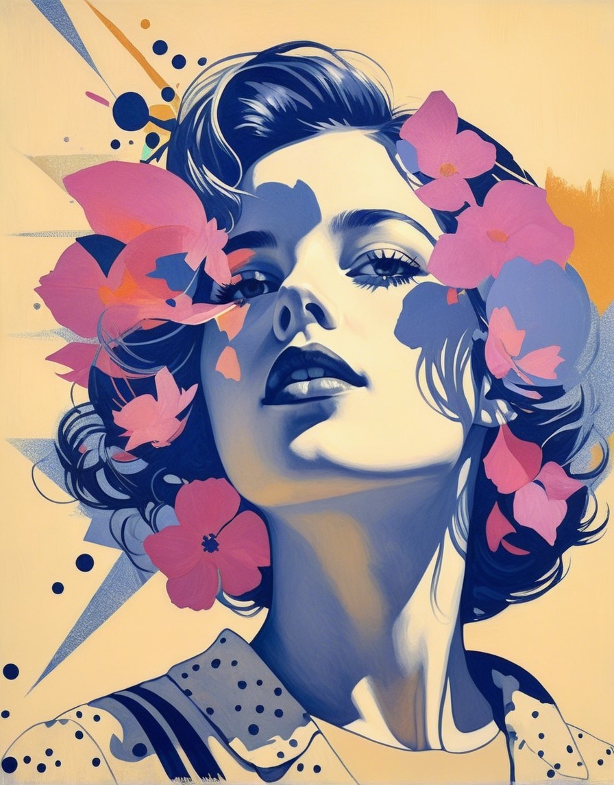 Stylized portrait of a woman with floral accents