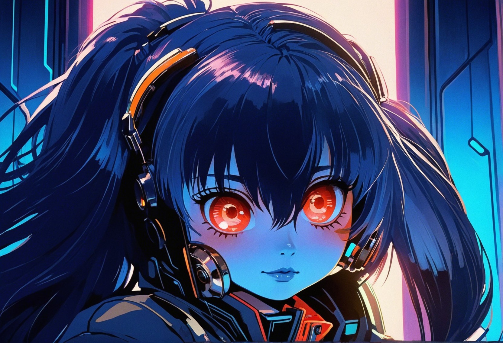 Futuristic Anime Girl in Neon Cyberpunk Setting