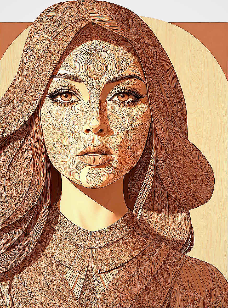 Stylized Portrait of a Woman with Intricate Patterns