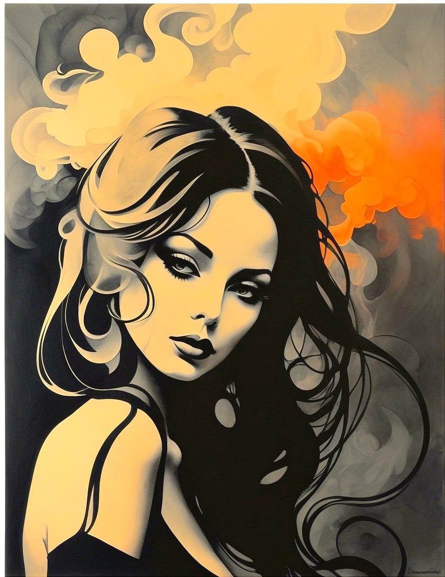 Stylized portrait of a woman with flowing hair