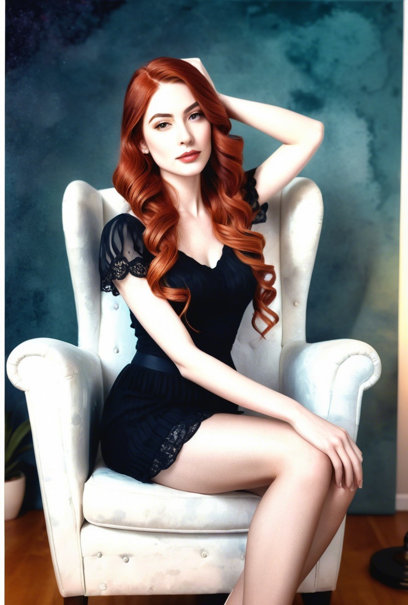 Portrait of a Woman with Red Hair in Elegant Setting