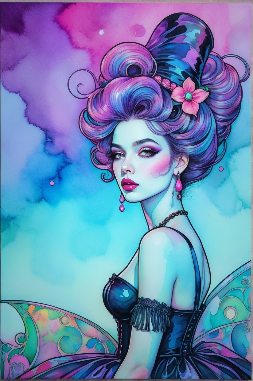 Whimsical Fantasy Character with Blue Skin and Purple Hair