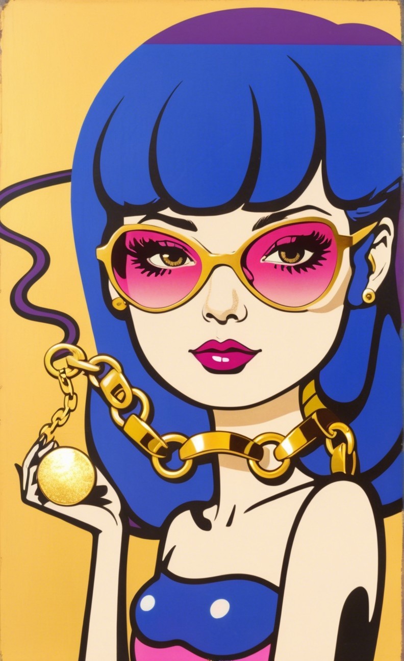 Vibrant Illustration of a Girl with Blue Hair and Sunglasses