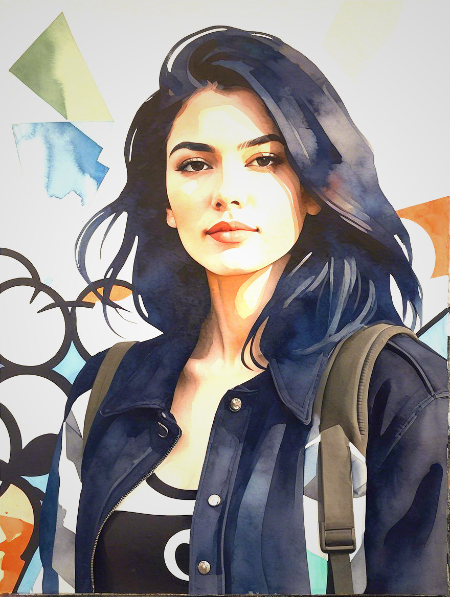 Vibrant Illustrated Portrait of a Young Woman