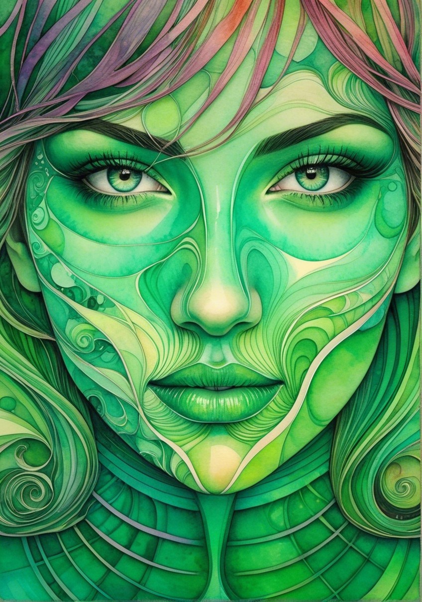 Stylized Portrait of a Woman with Intricate Patterns