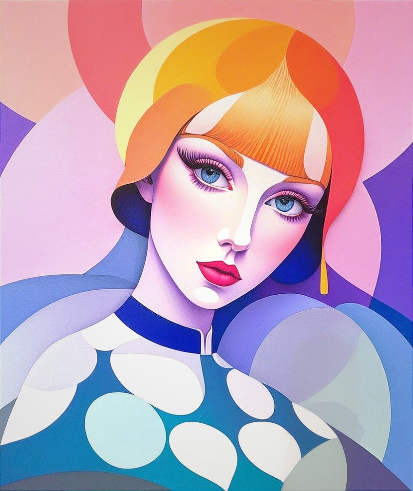 Stylized Portrait of a Woman with Colorful Features