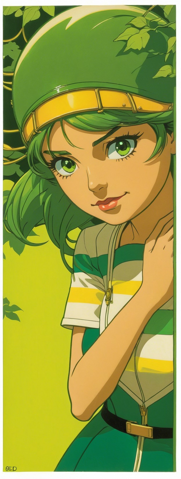 Vibrant Illustration of a Girl with Green Hair and Outfit