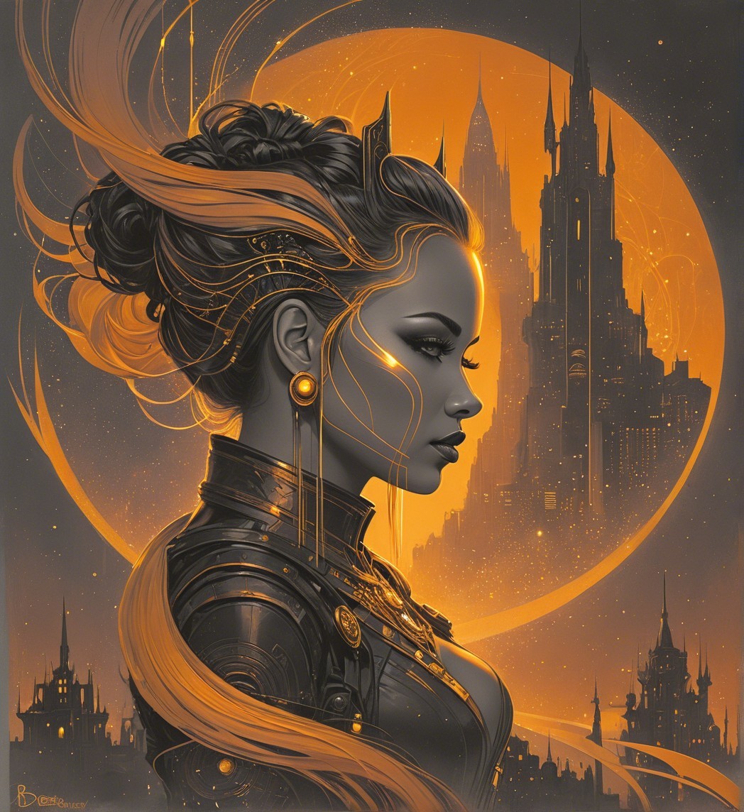 Portrait of a Woman with Black and Gold Armor